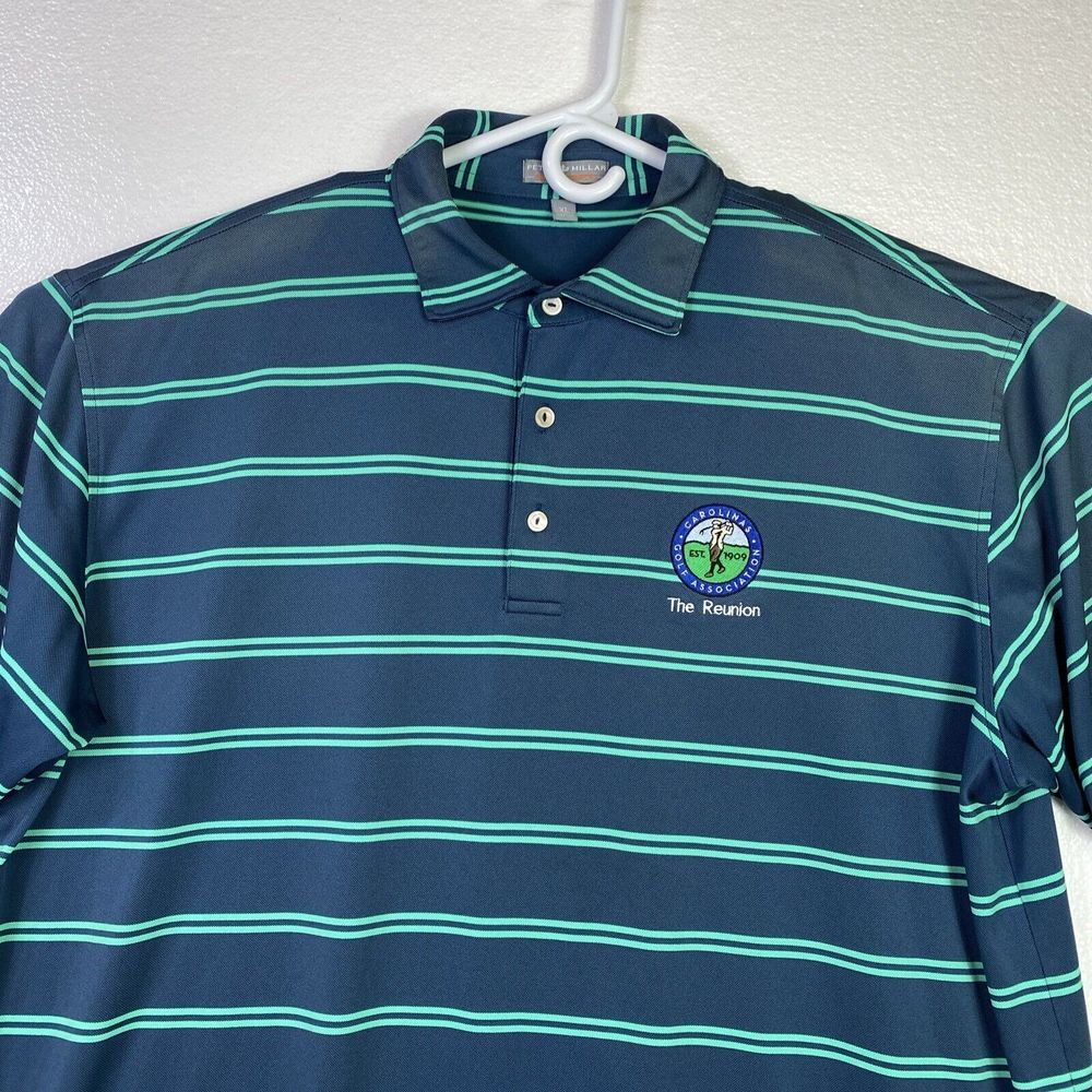 Peter Millar Summer Comfort Men Golf Polo Shirt XL Carolinas Golf Blue Striped